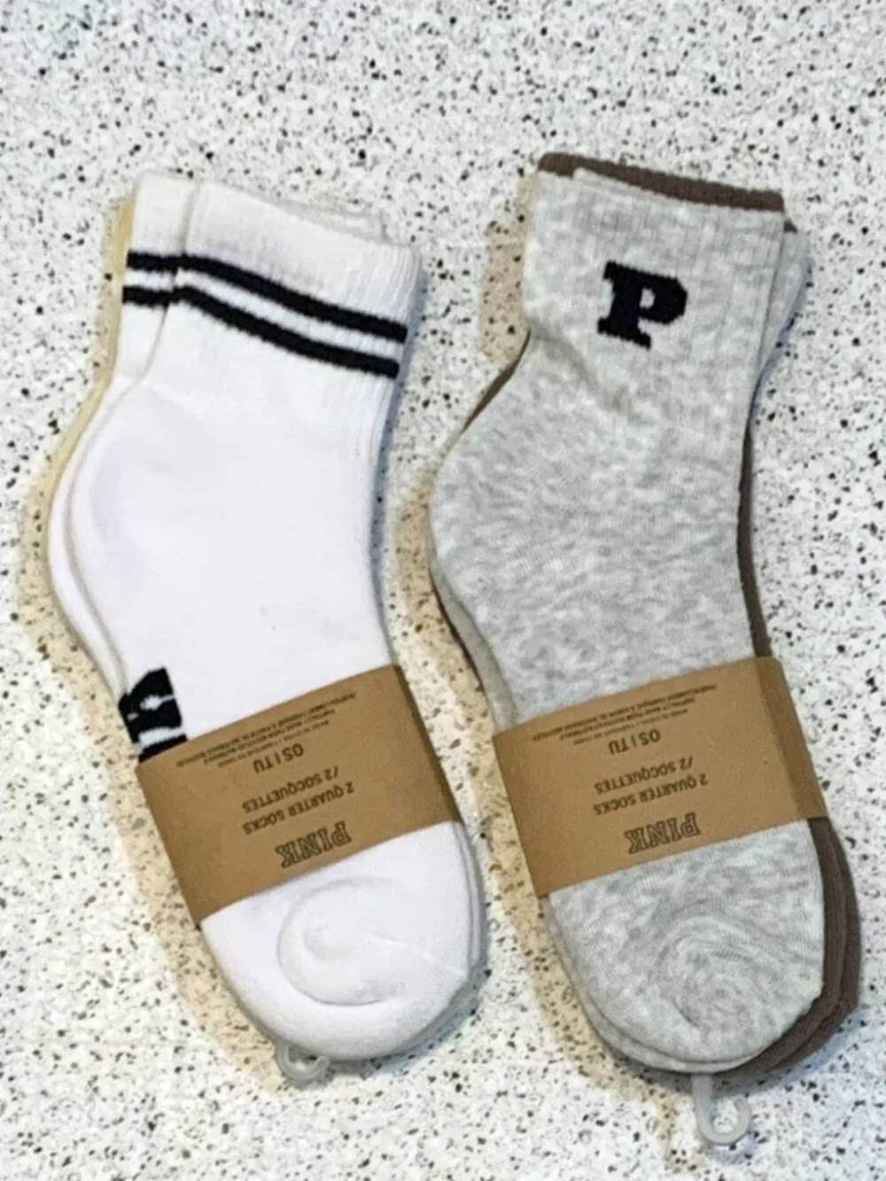 2X Victoria's Secret PINK 2 Pack Quarter Socks NWT Creamer White Coffee 4 PAIR